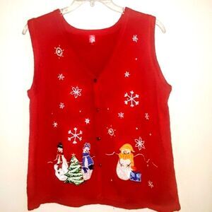 Holiday Red  knit Christmas Vest Size Large
